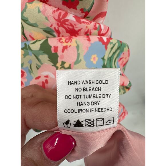 LPA Revolve Multi Ruffle Floral Mini Dress V Neckline Tie Shoulders Size Small - Picture 6 of 6